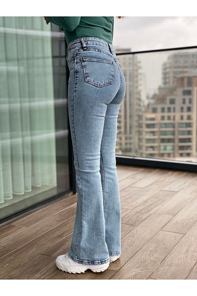 DRC trend Jans Ice Snow Blugi spanioli albastri cu talie înaltă Blugi evazați cu spălare a zăpezii Pantaloni denim