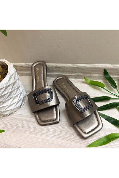 New Optimal Sofia Buckle Detailed Women's Slippers Gray