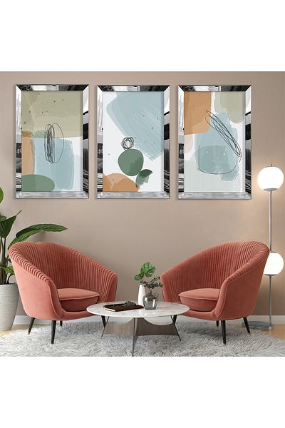 Zevahir Mobilya Dekorasyon Set de pictură din MDF cu model abstract din argint cu margine din plexiglas