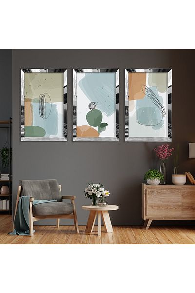 Zevahir Mobilya Dekorasyon Set de pictură din MDF cu model abstract din argint cu margine din plexiglas