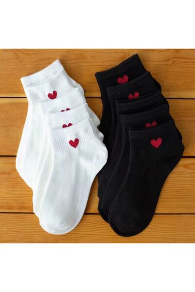 çorapmanya 5 Çift Çok Renkli Kalp Desenli Yarım Konç Kadın Çorap