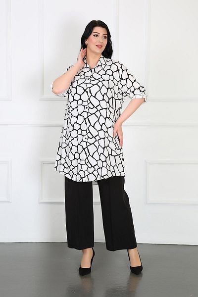 By Alba Collection Γυναικείο τουνίκ σε λευκό βαμβακερό σχέδιο βισκόζης σε μεγάλο μέγεθος