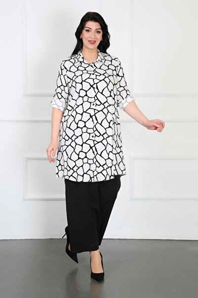 By Alba Collection Жіноча біла бавовняна віскозна туніка з великим розміром та візерунком