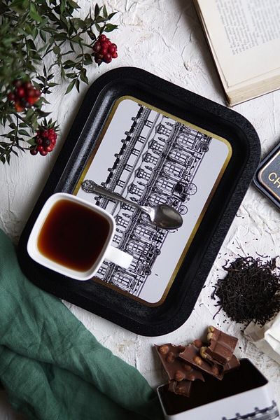 EVLE City Patterned Metal Tray - Tea Coffee Tray - Presentation Tray 23 Cm X 31 Cm Ee161-t9