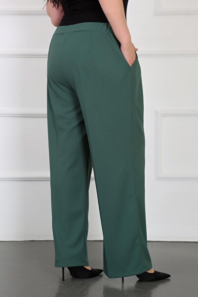 By Alba Collection Women's Emerald Green Full Lycra Scuba Crepe Fabric Comfortable Fit Wide Leg Trousers