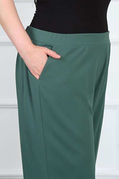 By Alba Collection Women's Emerald Green Full Lycra Scuba Crepe Fabric Comfortable Fit Wide Leg Trousers