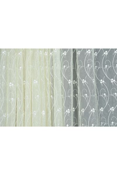 AKÇA TEKSTİL Embroidery Chain Cream Color Single Wing Ready Planted Pleated Background Curtain 300*260 Cm