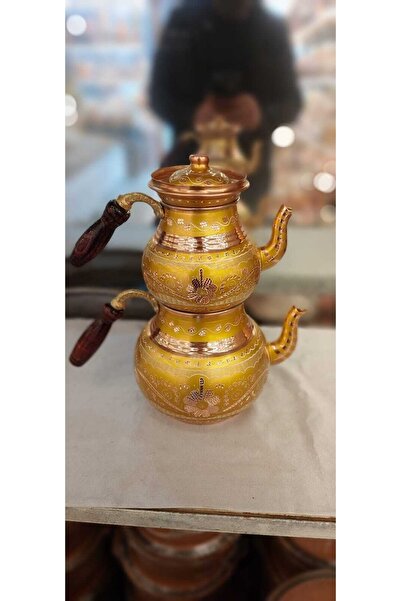 Bakır Center Copper Teapot & Copper Teapot Hand Embroidered Gold Colored No:2...