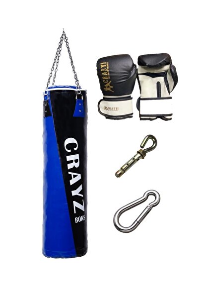 Crazy 100x30 Orta Boy Dolu Boks Kum Torbası Boks Eldiveni Set Askı Aparatı