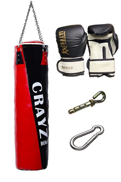 Crazy 100x30 Orta Boy Dolu Boks Kum Torbası Boks Eldiveni Set Askı Aparatı