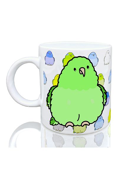 Kuşarkadaşım Light Green Forpus Parrot Mug with Patterned Back and Bird