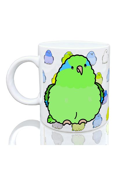 Kuşarkadaşım Green Bird Mug - Forpus Parrot Back Patterned