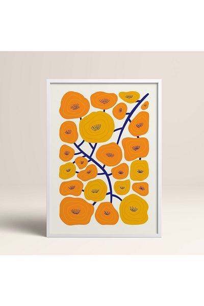 HOMEPACK Tablou cu rame din lemn alb Poster cu rame Decor artistic modern de perete (FLOWER198-WHITE-50X70)