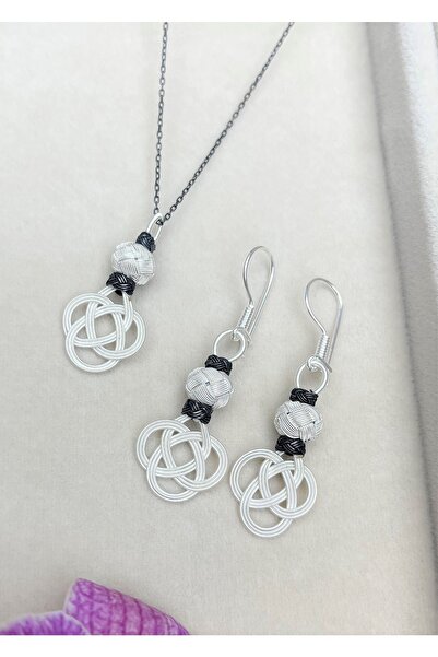 KAZZAZE Gümüş Kazaziye Şems Düğümü Kolye Küpe Set - Set09