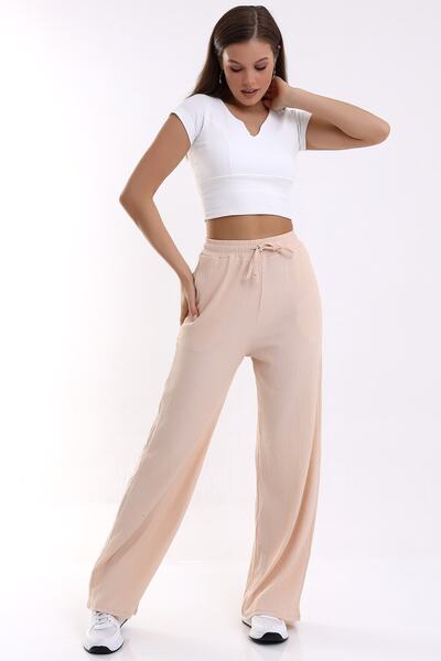 Winmoda34 Pocket Detailed Wide Leg/Relaxed Cut High Waist Sweater Knitted Trousers