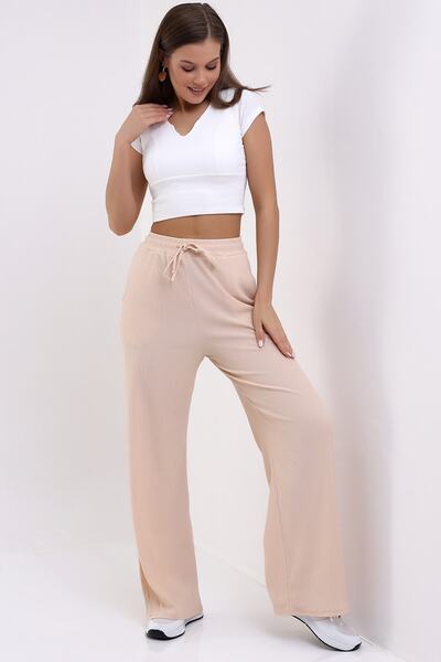 Winmoda34 Pocket Detailed Wide Leg/Relaxed Cut High Waist Sweater Knitted Trousers