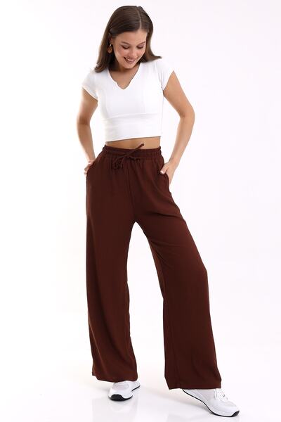 Winmoda34 Pocket Detailed Wide Leg/Relaxed Cut High Waist Sweater Knitted Trousers