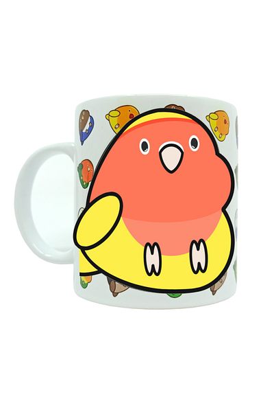 Kuşarkadaşım Red Yellow Love and Parrot Patterned Bird Gift Cup