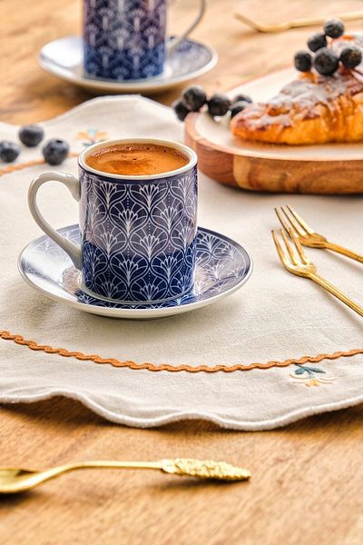 Emsan Blue Star Coffee Cup Set for 6 Persons 90 ml