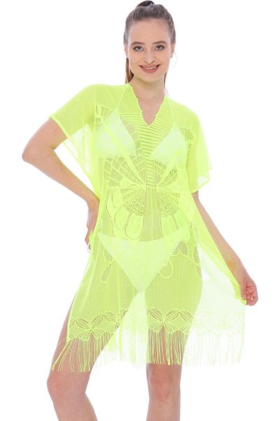Farya Home Faryabeach Lace Butterfly Print Φούντες Lycra Beach Φόρεμα Pareo
