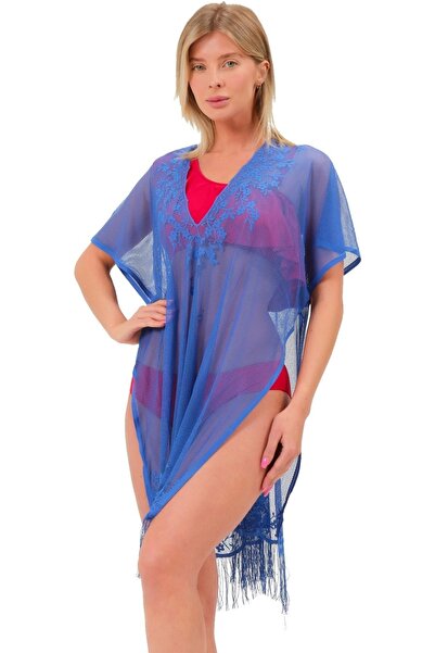 Farya Home Faryabeach Lace Flower Embroidered Tasseled Lycra Beach Dress Pareo