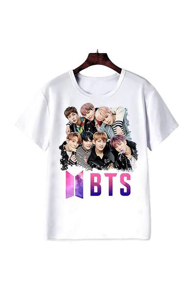 MECH BUTİK Tricou alb oversize cu imprimeu foto Bts