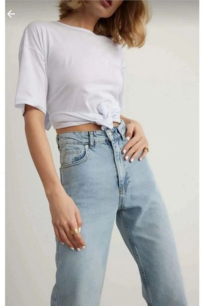 DRC trend Camila Snow Wash Blue Lycra Blugi largi cu talie super inalta Pantaloni Palazzo