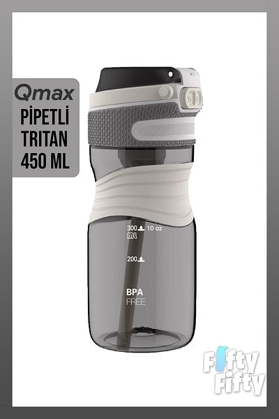 Qmax 450ml Tritan Bpa-Free Water Bottle with Straw