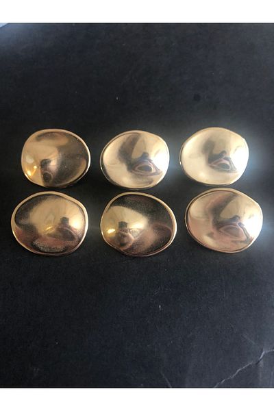 aensia Light Gold Oval Ellipse Bottom Leg Metalized Button 40 Size Buttons - Pack of 6 Buttons