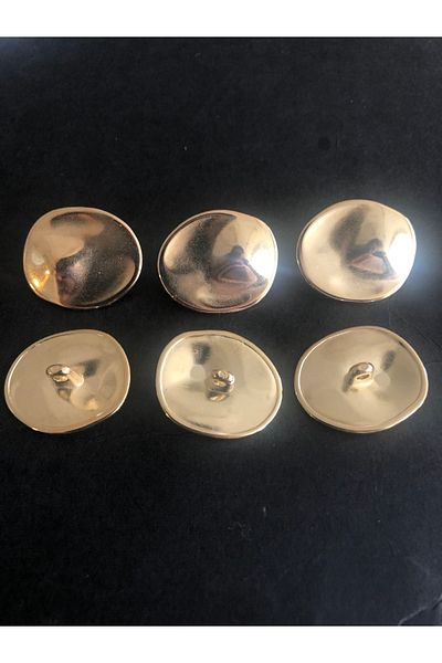 aensia Light Gold Oval Ellipse Bottom Leg Metalized Button 40 Size Buttons - Pack of 6 Buttons