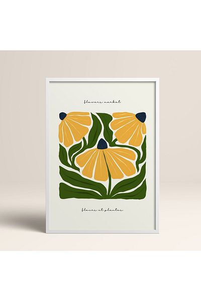 HOMEPACK Tablou cu rame din lemn alb Poster cu rame Decor artistic modern de perete (FLOWER211-WHITE-50X70)