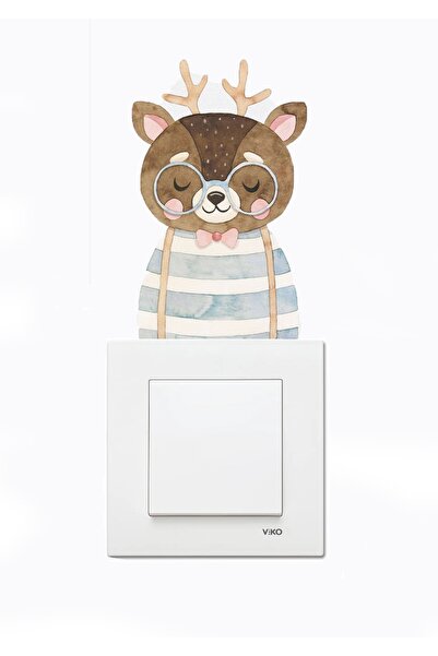 WALLHUMAN Priz- Papyonlu Geyik Çocuk Odası Stickerı