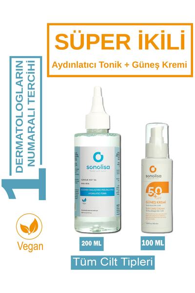 Süper 2'li Cilt Bakım Seti +50 Spf Güneş Kremi + Peeling Etkili Tonik