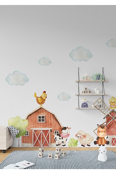 WALLHUMAN Kırmız Çiftlik Hayvanları Çocuk Odası Duvar Stickerı