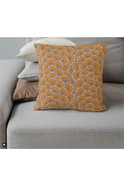 NT Handmade Πορτοκαλί λουλούδια εμπριμέ 42x42cm Βαμβακερή υφαντή μαξιλαροθήκη για ριχτάρι