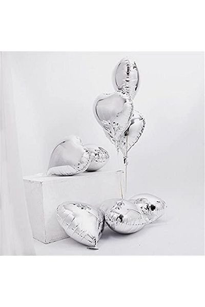 Patladı Gitti 5 Pieces Silver Heart Foil Balloon 15 Inch - 38 Cm