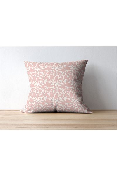 NT Handmade 42x42cm Cotton Woven Throw Pillow Pillow Case with Cream Branch Printed on Pink Background
