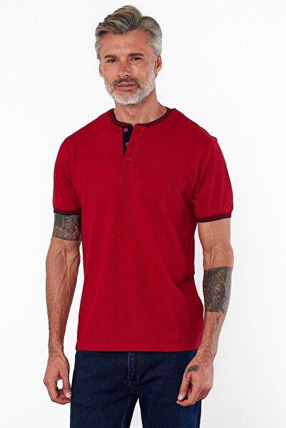 ENQUE Muška crvena majica kratkih rukava sa dugim sudarskim ovratnikom Osnovni