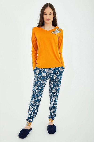 Pierre Cardin 8416 Set de pijamale cu mânecă lungă pentru femei Mustard