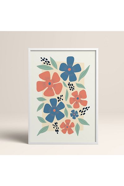 HOMEPACK Tablou cu rame din lemn alb Poster cu rame Decor artistic modern de perete (FLOWER218-WHITE-30X40)