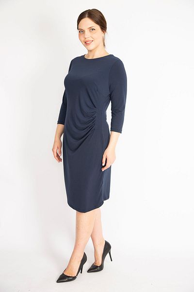 Şans Γυναικείο φόρεμα Navy Blue μεγάλο μέγεθος μέσης ντραπέ με μανίκια Κάπρι 65n36379