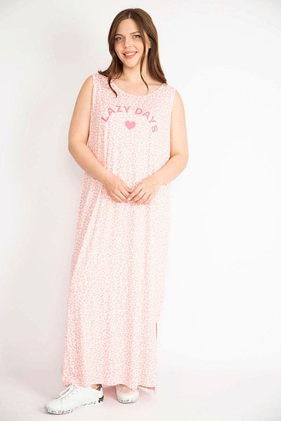 Şans Rosafarbenes, ärmelloses langes Kleid aus Lycra-Viskose mit Lederprint in Übergröße für Damen 65n36375