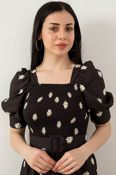 PULLIMM Rochie cu guler pătrat cu imprimeu Daisy 2023-2269