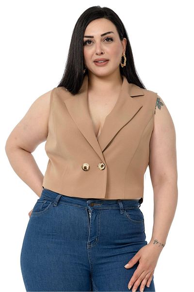 DISENTIS MODEST Plus Size Double Breasted Double Button Mink Mini Vest