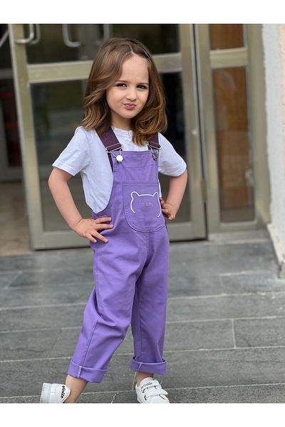 Pink Hippo Kids Girl's Embroidery Detailed Gabardine Salopet