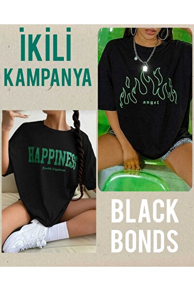 blackbonds Μαύρο μπλουζάκι 2'll Unisex Oversize με πράσινη στάμπα