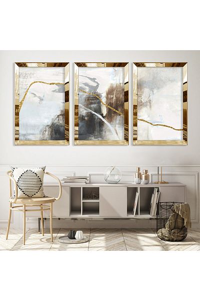 Zevahir Mobilya Dekorasyon Set de pictură din MDF cu model abstract din plexiglas auriu