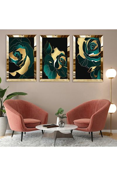 Zevahir Mobilya Dekorasyon Set de pictură din MDF cu model abstract Rose Gold Edge din plexiglas