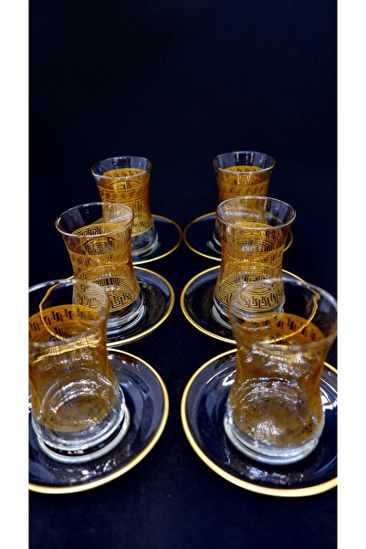 Umut Karcı Gold Yaldızlı Labirent Desenli Şık 6 Kişilik Çay Bardağı