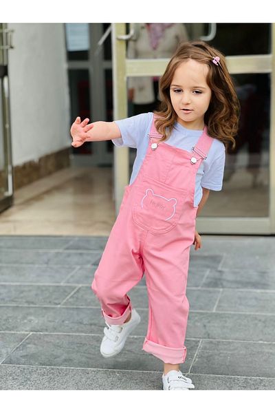 Pink Hippo Kids Girl's Embroidery Detailed Gabardine Salopet